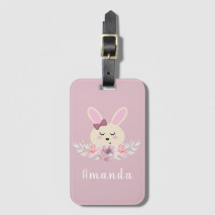 Girls Cute Paarse Bunny Custom Name Kinder Bagagelabel