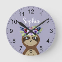 Girls Cute Paarse Flower Sloth and Name Kinder