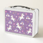 Girls Cute Paarse Magical Unicorn & Name Kinder (Achterkant)