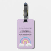 Girls Cute Paarse Magical Unicorn & Name Kinder Bagagelabel (Achterkant verticaal)