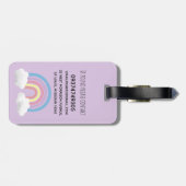 Girls Cute Paarse Magical Unicorn & Name Kinder Bagagelabel (Achterkant horizontaal)