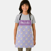 Girls Cute Paarse Pastel Bunny Custom Name Kinder Schort (Insitu)