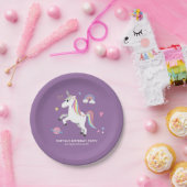 Girls Cute Paarse Princess Unicorn Kinderen Birthd Papieren Bordje (Feest)