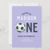 Girls Cute Paarse Soccer Sports Kinder 1e verjaard Kaart (Voorkant)