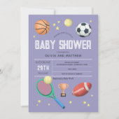 Girls Cute Paarse Sports Baby shower Kaart (Voorkant)