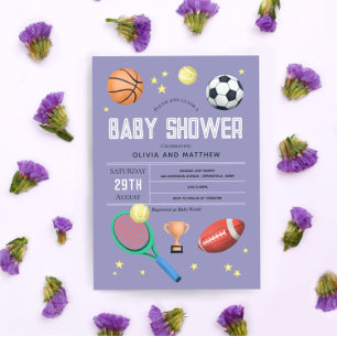 Girls Cute Paarse Sports Baby shower Kaart