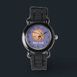 Girls Cute Paarse Sports Basketball Kinder Horloge<br><div class="desc">Deze schattige en moderne kinder horloge heeft een basketbal met een paarse achtergrond. Het sporthorloge kan gepersonaliseerd worden met je meisjesnaam,  en duidelijke getallen,  het perfecte leuke cadeau voor elke sportliefhebber.</div>