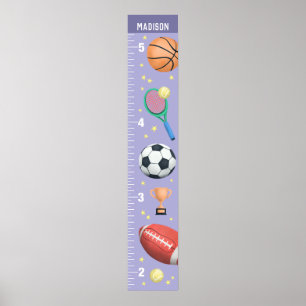 Girls Cute Paarse Sports Growth Chart Poster