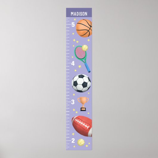 Girls Cute Paarse Sports Growth Chart Poster (Voorkant)