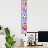 Girls Cute Paarse Sports Growth Chart Poster (Thuiskantoor)