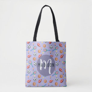 Girls Cute Paarse Sports Monogram Kinder Tote Bag