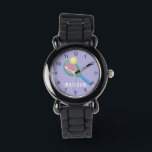 Girls Cute Paarse Sports Tennis Kinder Horloge<br><div class="desc">Deze schattige en moderne kinder horloge heeft een tennisracket en -bal met een paarse achtergrond. Het sporthorloge kan gepersonaliseerd worden met je meisjesnaam,  en duidelijke getallen,  het perfecte cadeau voor elke sportliefhebber.</div>