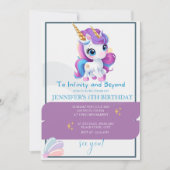 Girls Cute Paarse Unicorn Kinder 5e verjaardag Kaart (Voorkant)