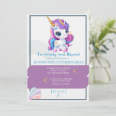 Girls Cute Paarse Unicorn Kinder 5e verjaardag Kaart (Staand voorkant)
