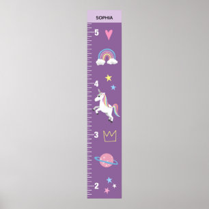 Girls Cute Paarse Unicorn Kinder Groeigrafiek Poster