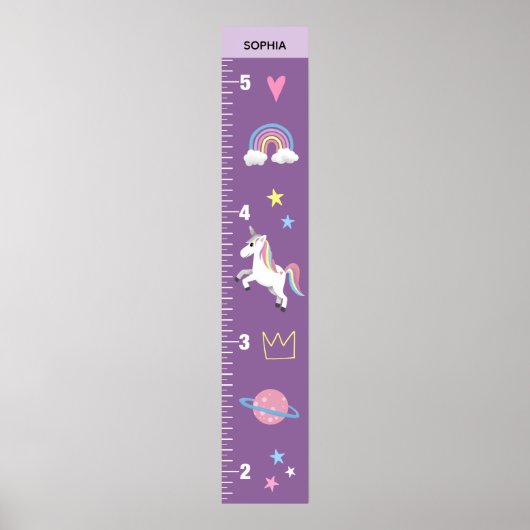 Girls Cute Paarse Unicorn Kinder Groeigrafiek Poster (Voorkant)