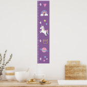 Girls Cute Paarse Unicorn Kinder Groeigrafiek Poster (Keuken)