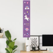 Girls Cute Paarse Unicorn Kinder Groeigrafiek Poster (Thuiskantoor)