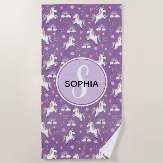 Girls Cute Paarse Unicorn Pattern Kinder Strandlaken (Voorkant)