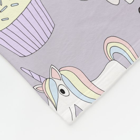 Girls Cute Paarse Unicorn Pattern Name Kinder Fleece Deken (Hoek)