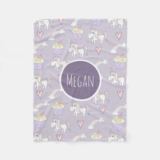 Girls Cute Paarse Unicorn Pattern Name Kinder Fleece Deken (Voorkant)
