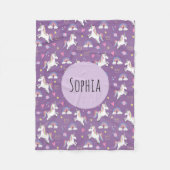 Girls Cute Paarse Unicorn Pattern & Name Kinder Fleece Deken (Voorkant)