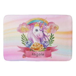 Girls Cute Paarse Unicorn Rainbow Badmat