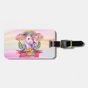 Girls Cute Paarse Unicorn Rainbow Bagagelabel