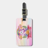 Girls Cute Paarse Unicorn Rainbow Bagagelabel (Voorkant verticaal)
