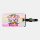Girls Cute Paarse Unicorn Rainbow Bagagelabel (Achterkant horizontaal)