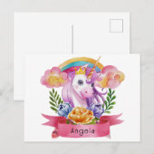 Girls Cute Paarse Unicorn Rainbow Briefkaart (Voorkant / Achterkant)