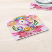 Girls Cute Paarse Unicorn Rainbow Kartonnen Onderzetters (Schuin)