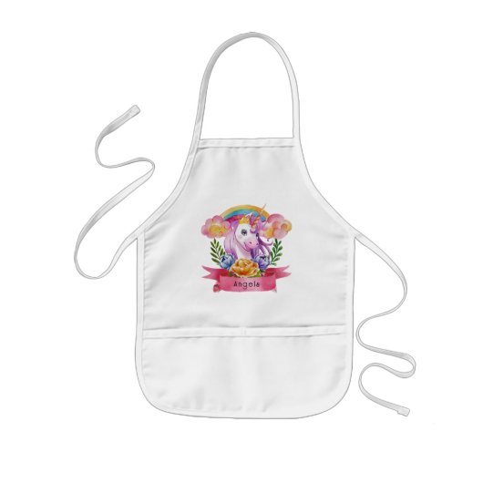 Girls Cute Paarse Unicorn Rainbow Kinder Schort (Voorkant)