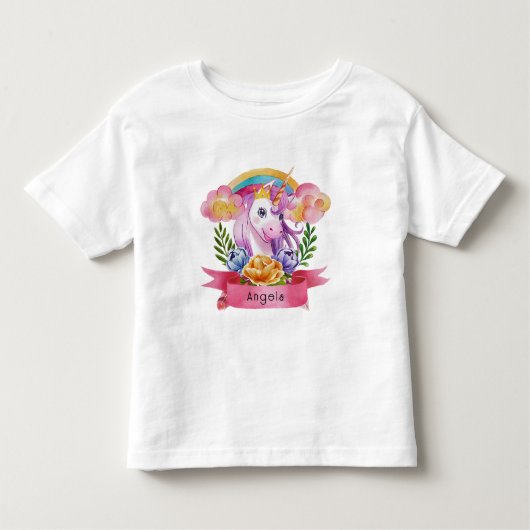 Girls Cute Paarse Unicorn Rainbow Kinder Shirts (Voorkant)
