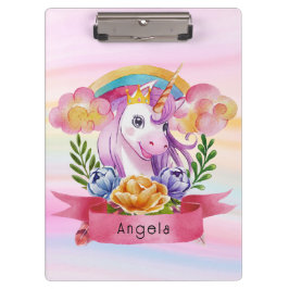 Girls Cute Paarse Unicorn Rainbow Klembord
