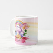 Girls Cute Paarse Unicorn Rainbow Koffiemok (Voorkant links)