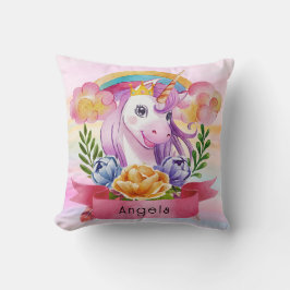 Girls Cute Paarse Unicorn Rainbow Kussen