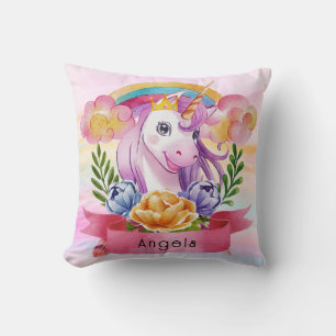 Girls Cute Paarse Unicorn Rainbow Kussen
