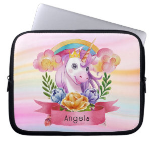 Girls Cute Paarse Unicorn Rainbow Laptop Sleeve