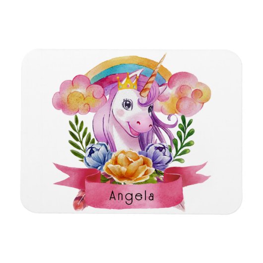 Girls Cute Paarse Unicorn Rainbow Magneet (Horizontaal)