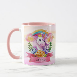 Girls Cute Paarse Unicorn Rainbow Mok