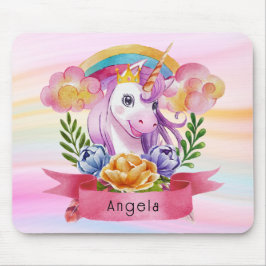 Girls Cute Paarse Unicorn Rainbow Muismat
