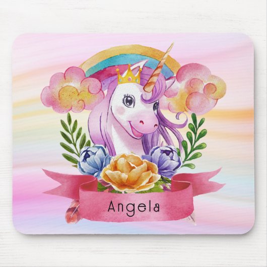 Girls Cute Paarse Unicorn Rainbow Muismat (Voorkant)