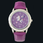 Girls Cute Paarse Unicorn Rainbow & Name Kinder Horloge<br><div class="desc">Dit schattige en moderne kinder horloge heeft een eenhoorn cartoon, met een regenboog, hart, planeet, sterren en een kroon, en kan worden gepersonaliseerd met uw meisjesnaam. Met duidelijke, gemakkelijk leesbare nummers is dit 'eerste' horloge geweldig voor een kind of peuter die net begint met het leren van de tijd. Het...</div>