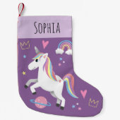Girls Cute Paarse Unicorn Rainbow & Name Kinder Kleine Kerstsok (Voorkant)