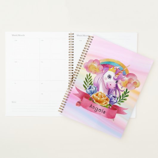 Girls Cute Paarse Unicorn Rainbow Planner (Display)