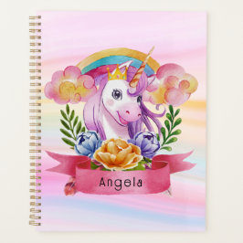 Girls Cute Paarse Unicorn Rainbow Planner