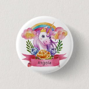 Girls Cute Paarse Unicorn Rainbow Ronde Button 3,2 Cm