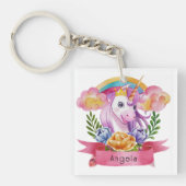 Girls Cute Paarse Unicorn Rainbow Sleutelhanger (voorkant)