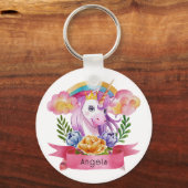 Girls Cute Paarse Unicorn Rainbow Sleutelhanger (Voorkant)